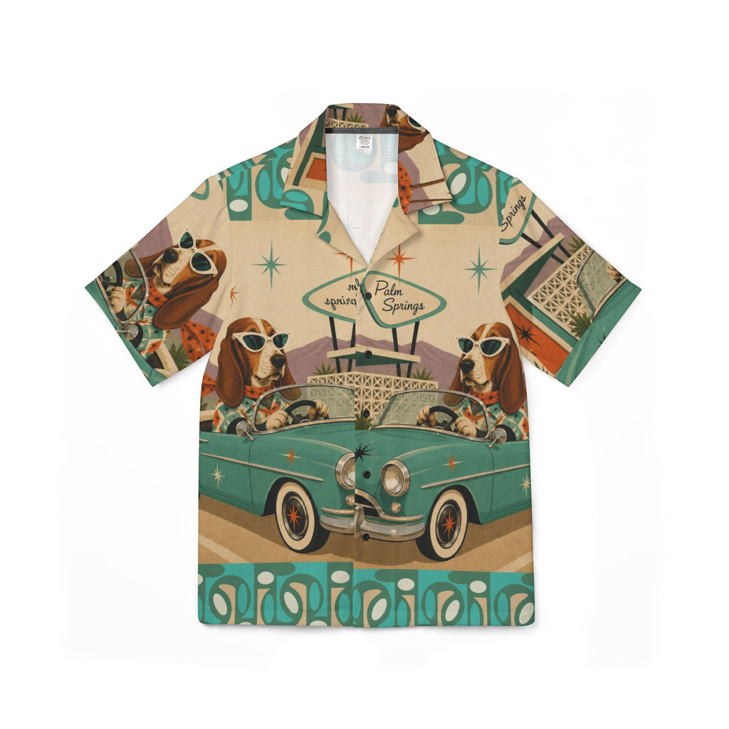Retro Palm Springs Basset Hound Driving Convertible Hawaiian Shirt