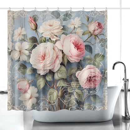 Shabby chic style pink rose, vintage inspired Quick-drying Shower Curtain