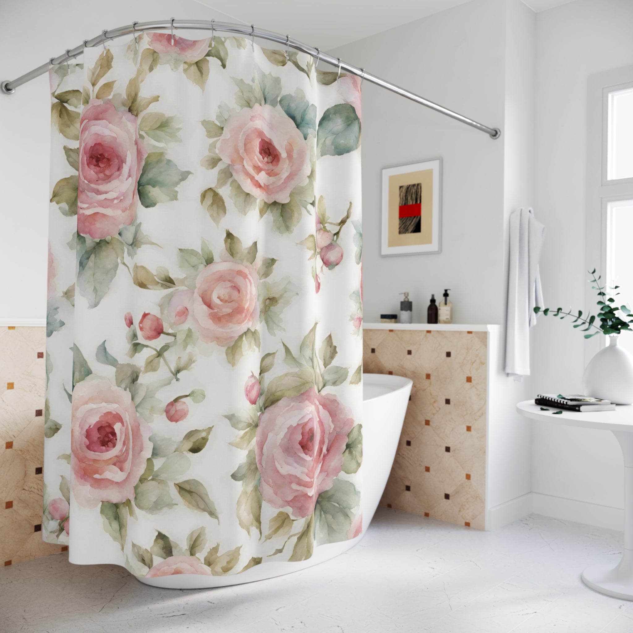 Pink watercolor roses shabby chic Shower Curtain, chic bathroom decor, French vintage inspired, floral shower curtain