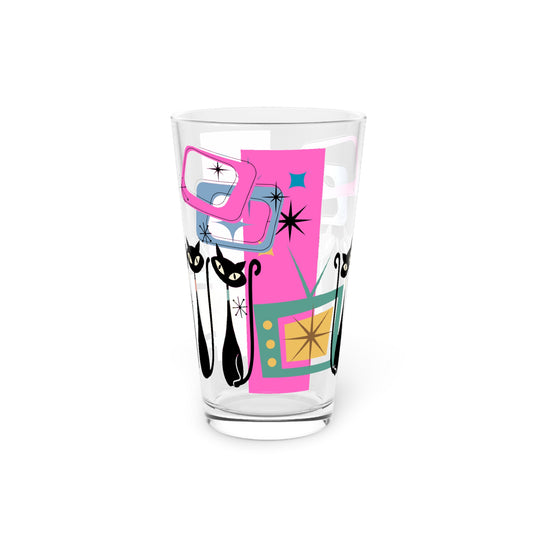 Three Atomic cats retro MCM Pint Glass, 16oz, Mid Century Modern, Cosmic cat, retro party glasses, beer, juice cocktail glass, PRICE IS PER GLASS