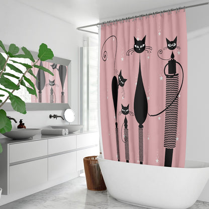 Pink Atomic cat retro Mid century modern Quick-drying Shower Curtain