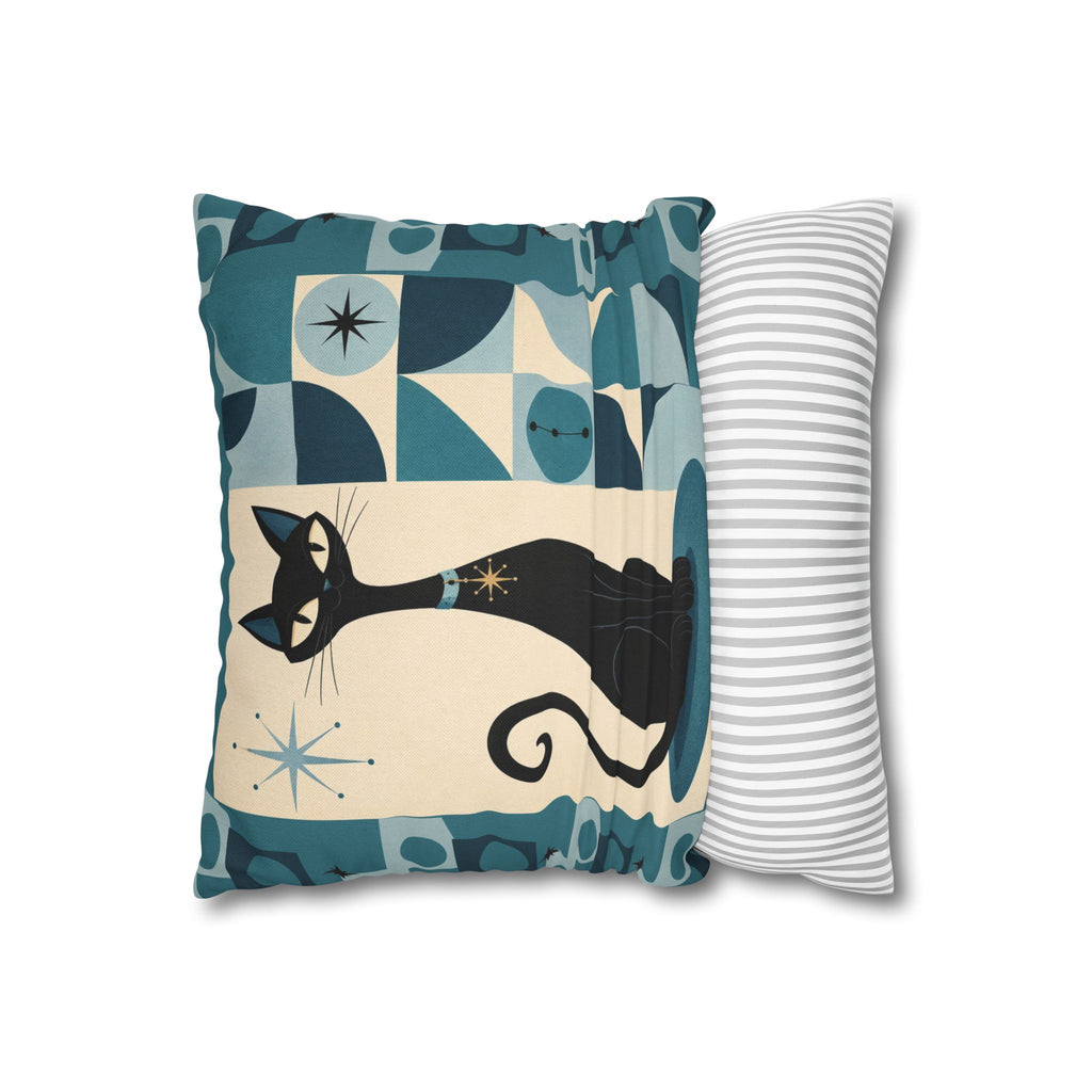 Mid Century Atomic Black Cat Pillowcase | Square Pillowcase, Retro Geometric Cat - COVER ONLY