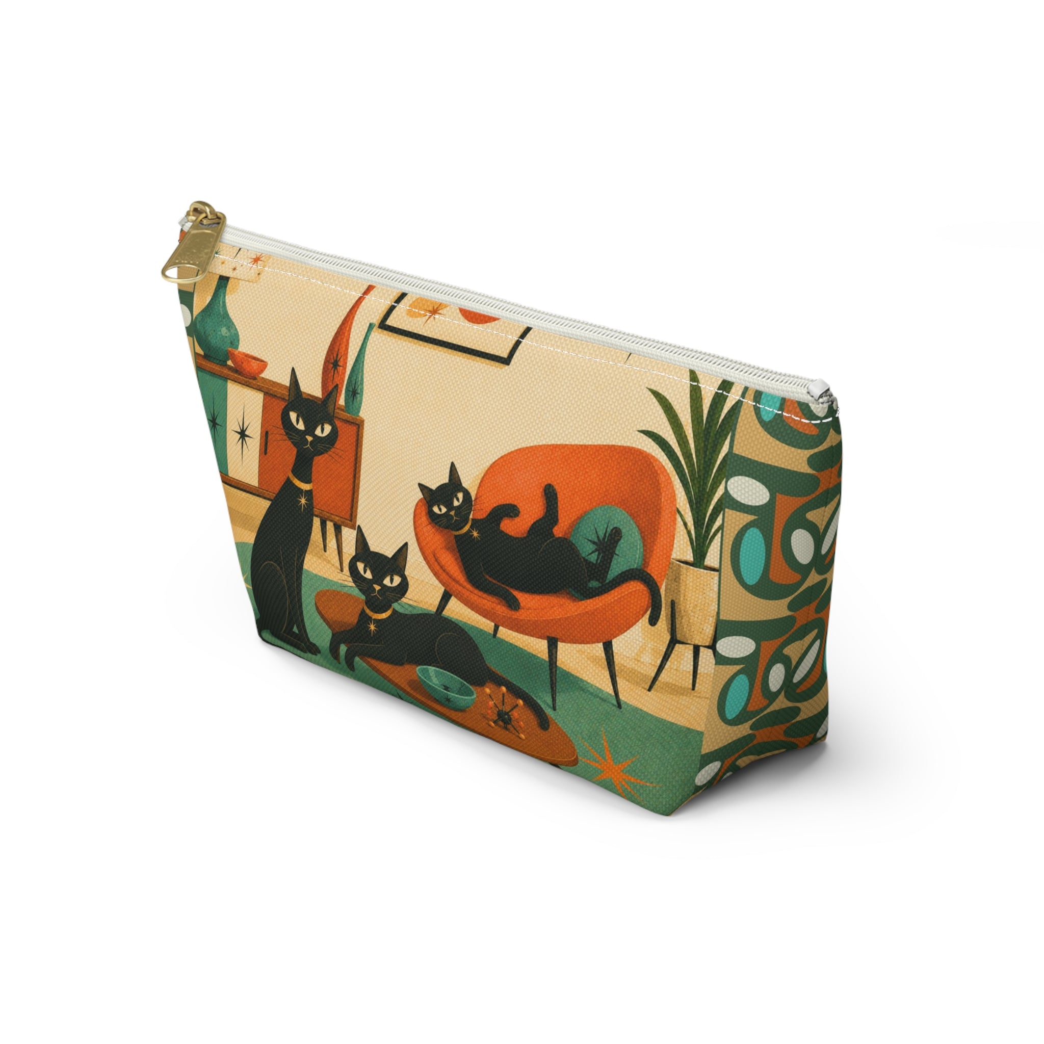 Mid-Century Atomic Black Cats Accessory Pouch