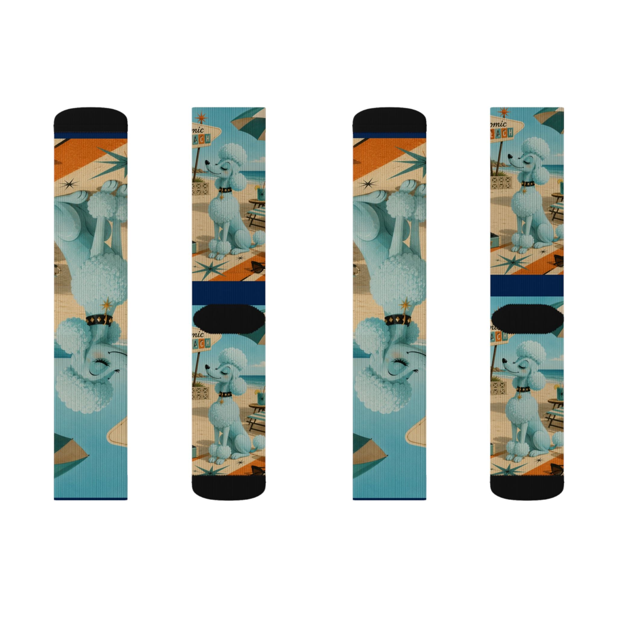 Blue Retro Poodle Pattern Socks | Novelty Mid Century Crew Socks