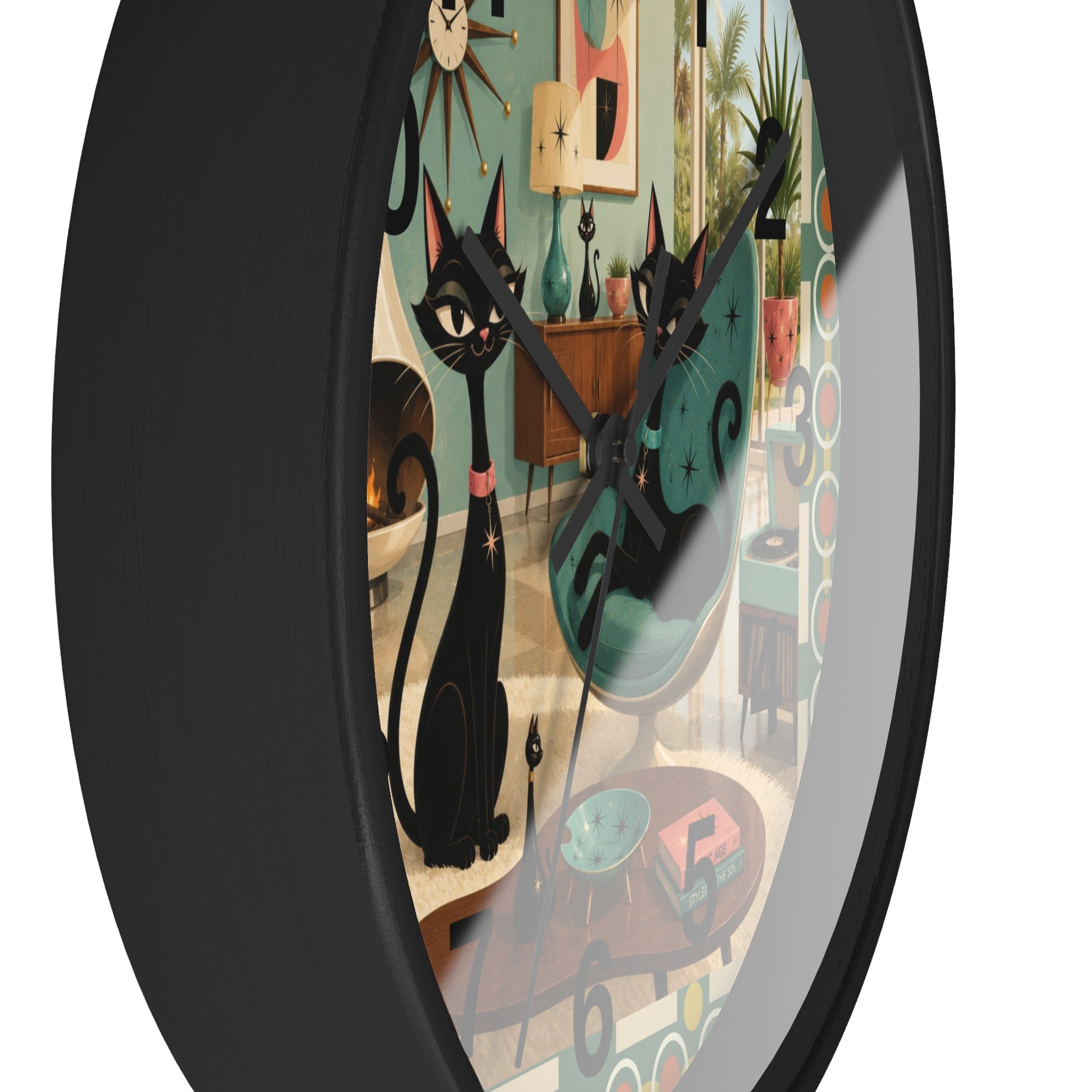 Mid Century Atomic Black Cats Wall Clock | Retro Living Room Decor