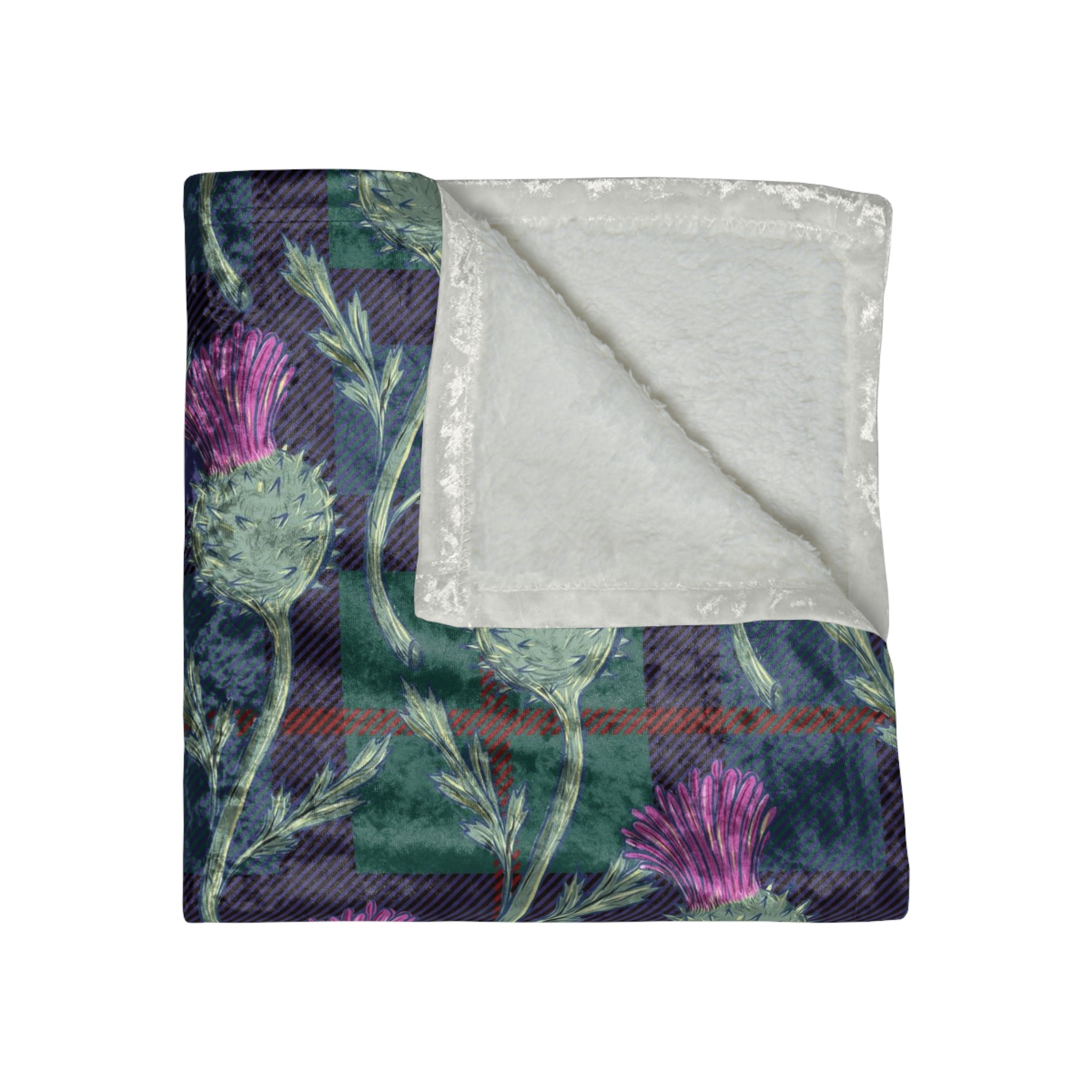 Crushed Velvet Blanket — Plush Thistle Plaid Throw for Cozy Living, Gifts & Home Décor