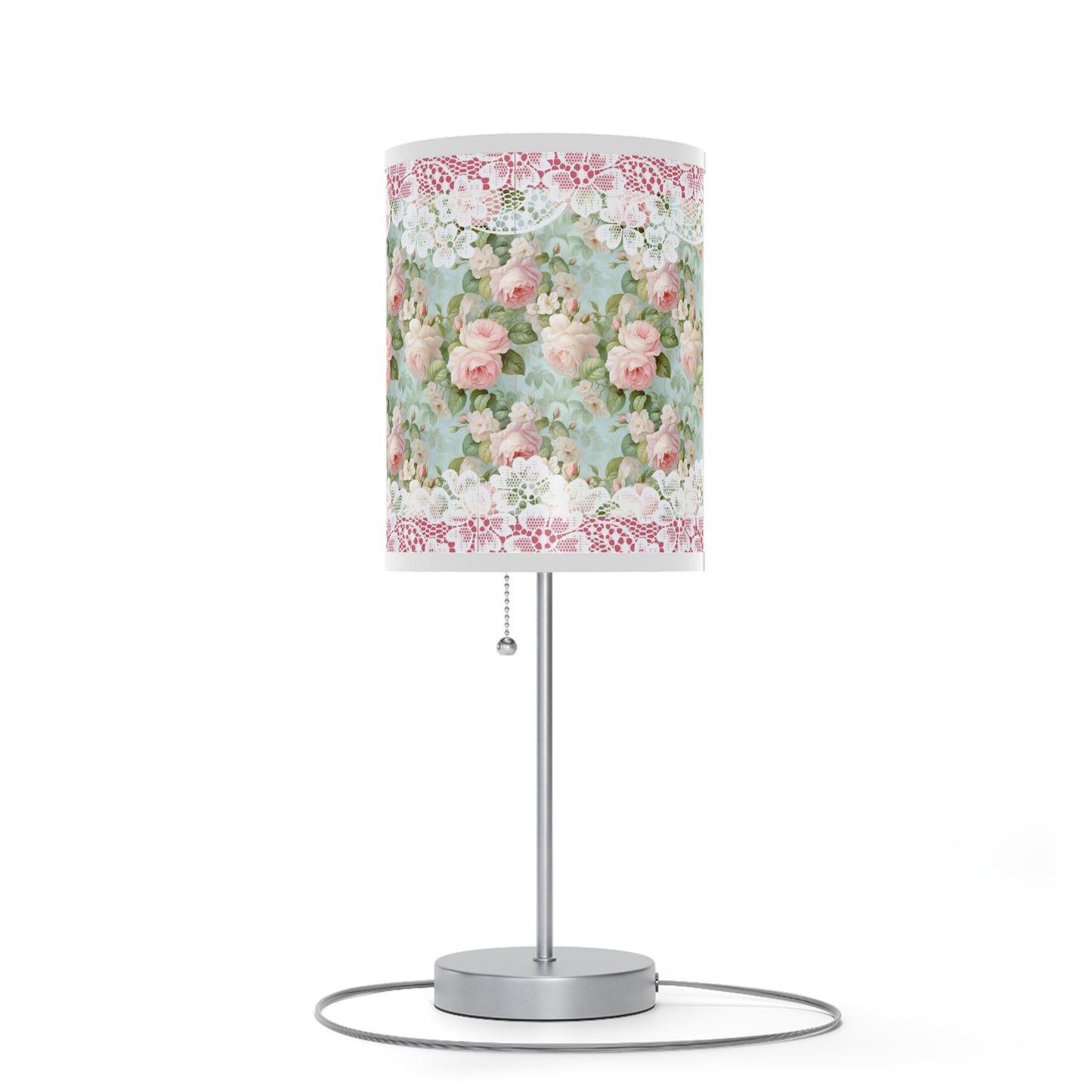 Pink rose shabby chic style Lamp on a Stand, US|CA plug