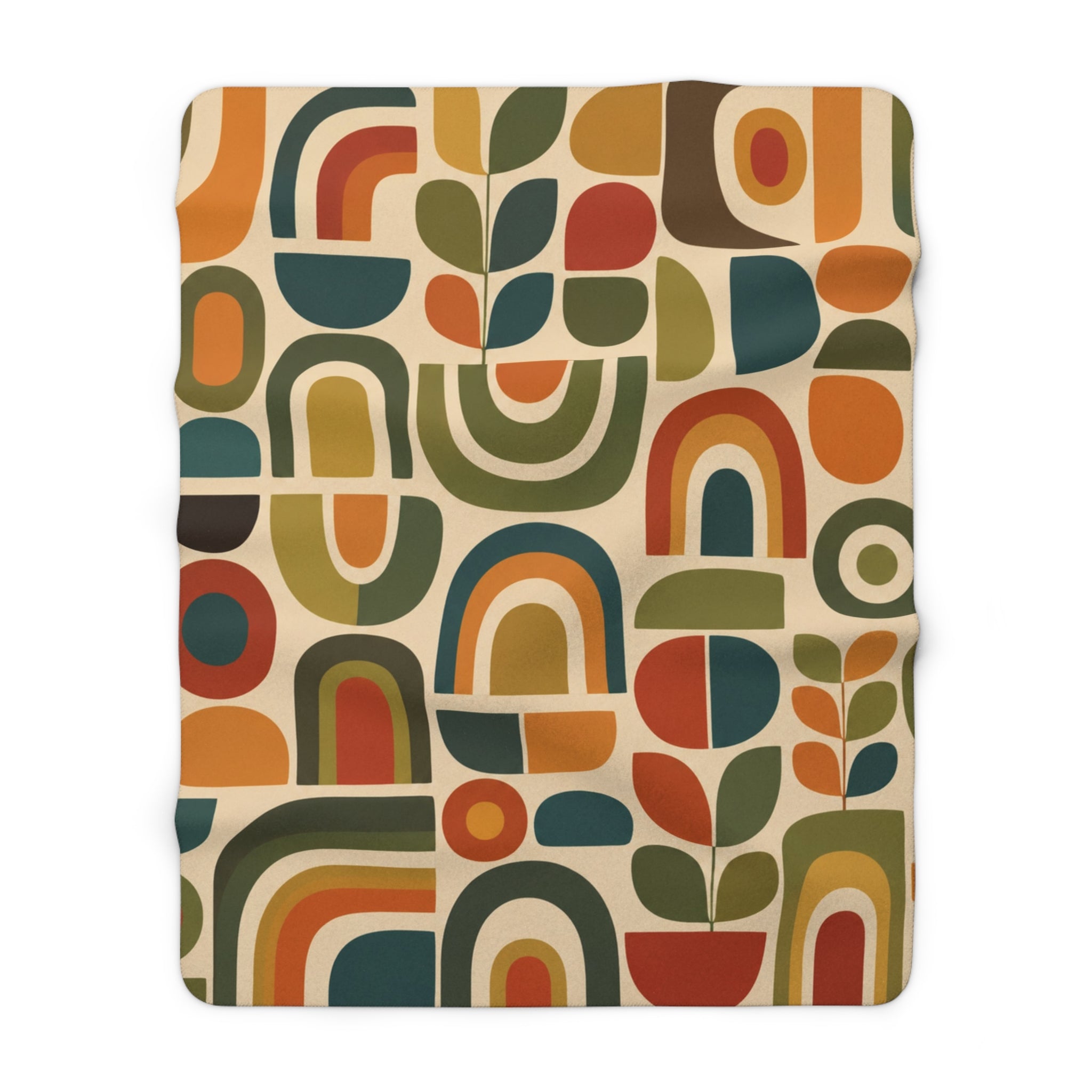 Retro Geometric Pattern Sherpa Blanket | Mid Century Rainbows
