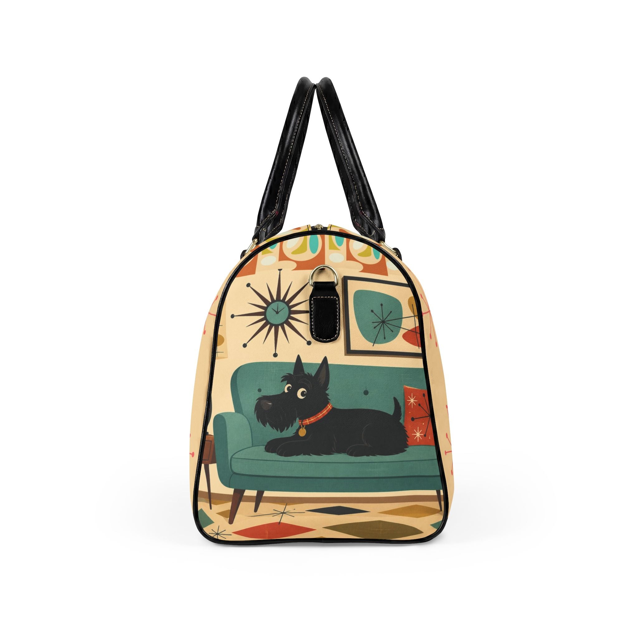 Retro Living Room Scotty Dog Faux Leather Travel Bag | Mid Century Modern
