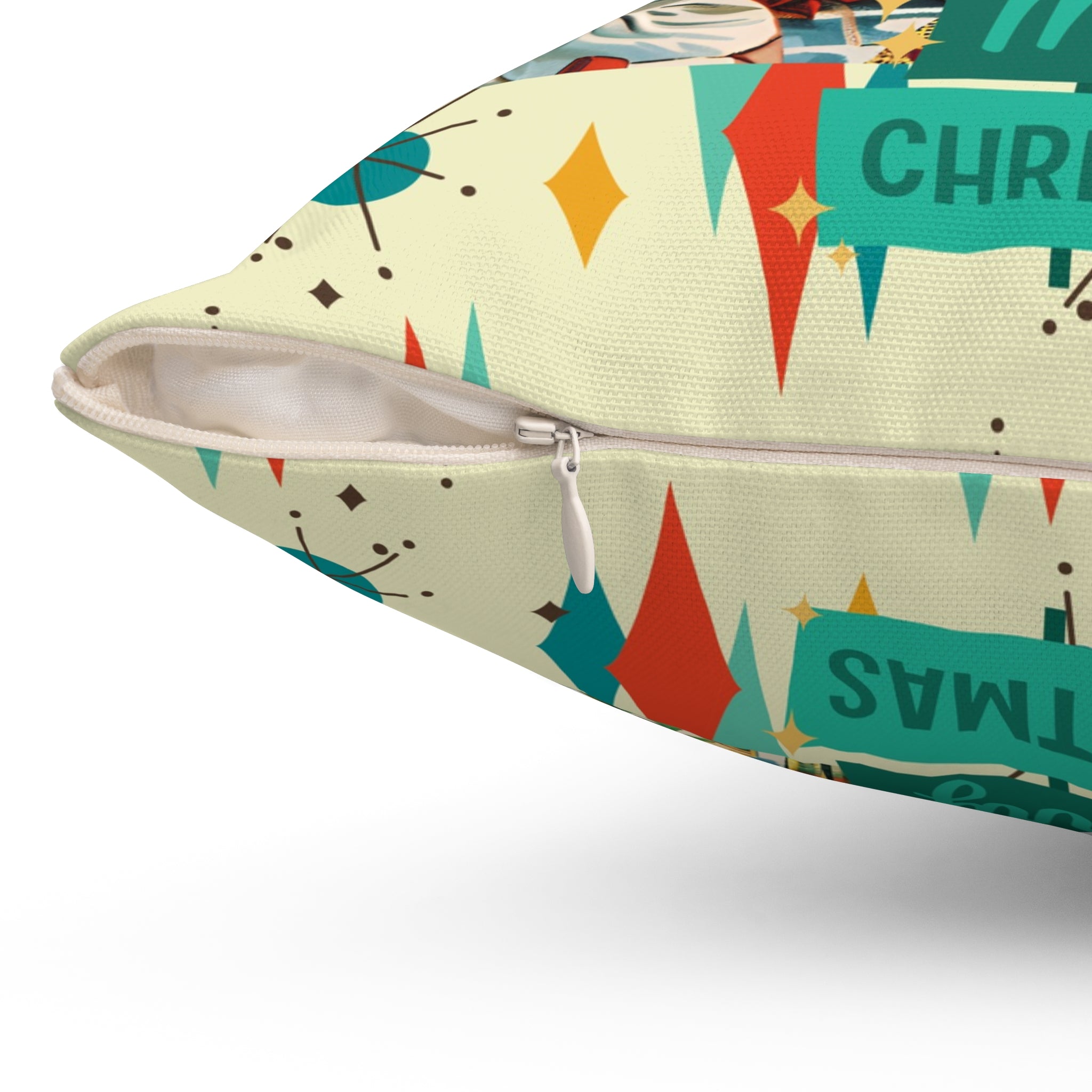 Merry Christmas pillow, Retro Vintage 50s Franciscan Diamond Starburst Kitsch Christmas Card Art Pillow, Retro Vintage 50s scatter cushion