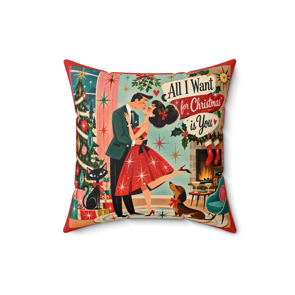 All I Want for Christmas Is You Pillow | Retro Holiday Couple, Vintage Christmas Decor