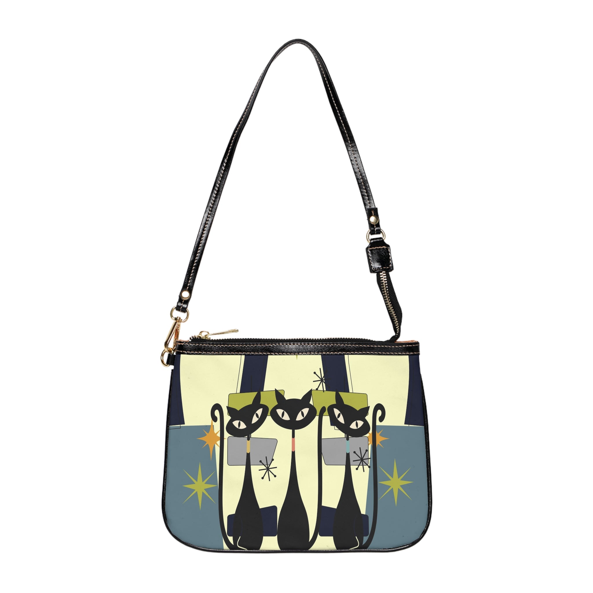 Retro Black Cats Shoulder Bag — Mid-Century Modern Small Purse