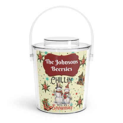 Personalized Christmas vintage inspired Ice Bucket with Tongs, retro home bar, Xmas entertaining, Christmas party cooler