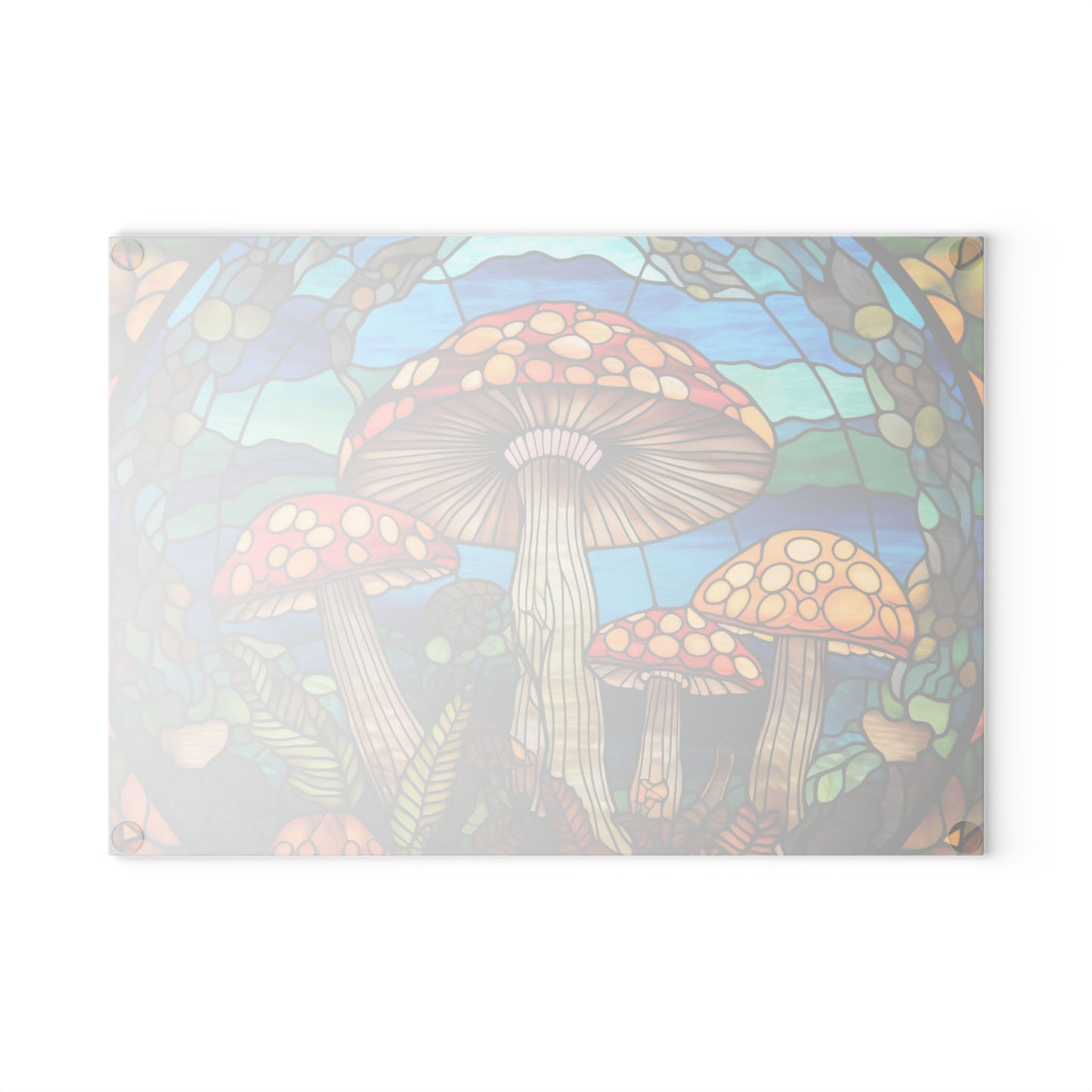 Retro mushroom tempered glass stained glass look cutting board