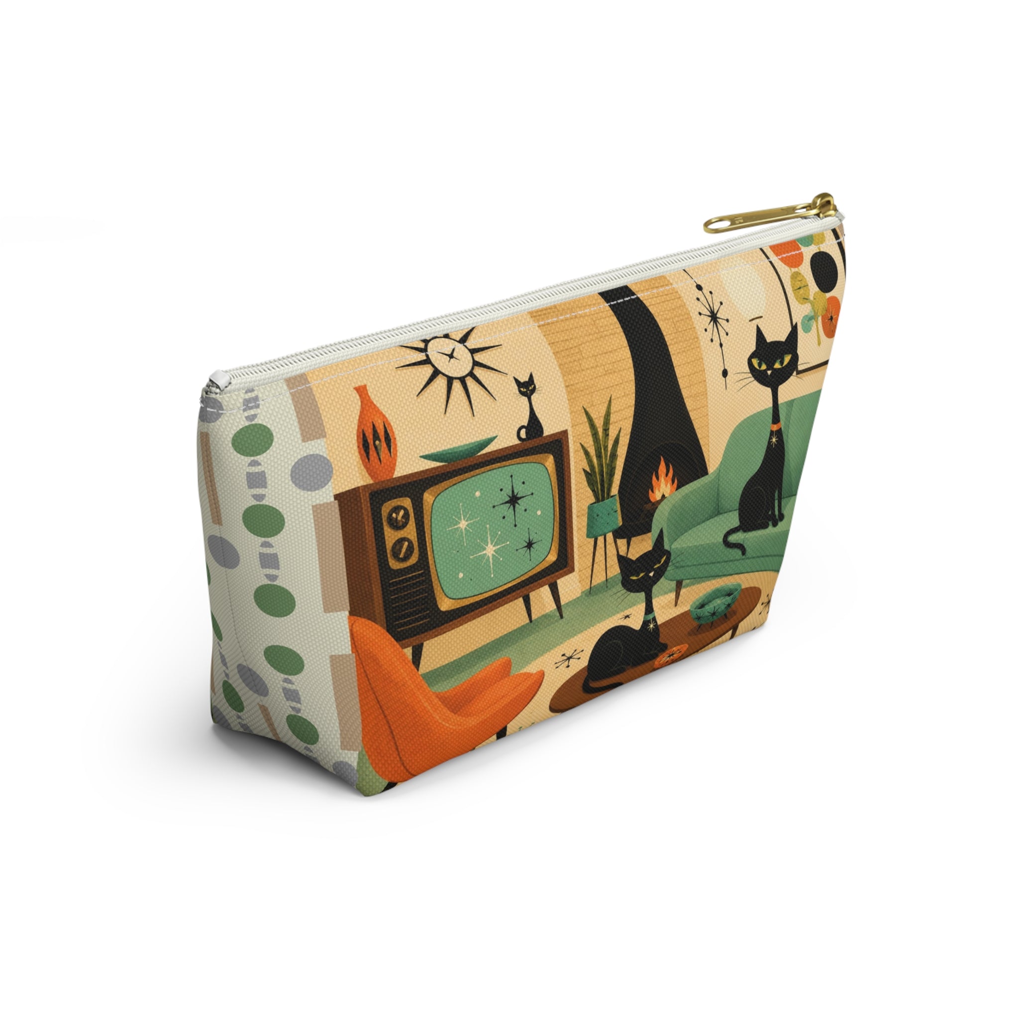Mid Century Atomic Cats Accessory Pouch | Retro Living Room Print