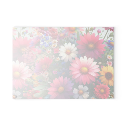 Colorful Wildflowers Glass Cutting Board, tempered glass, wildflower kitchen decor, housewarming gift