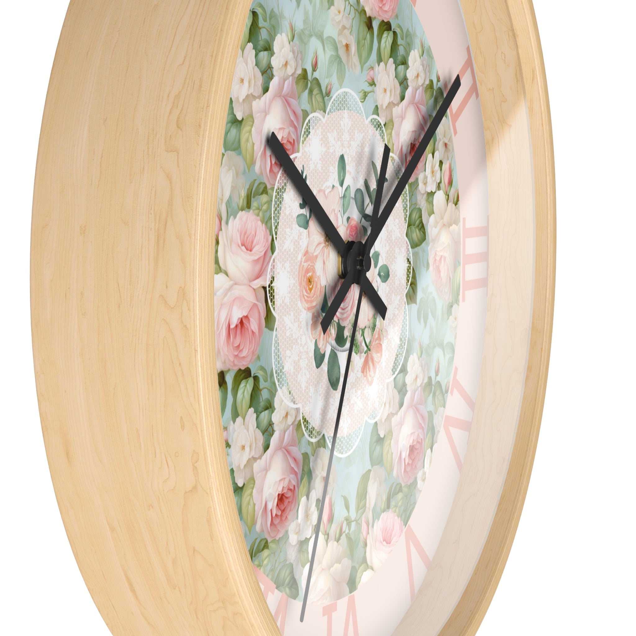 Shabby chic inspired pink rose Wall Clock, kitchen living room bedroom wall clock, silent mechanism