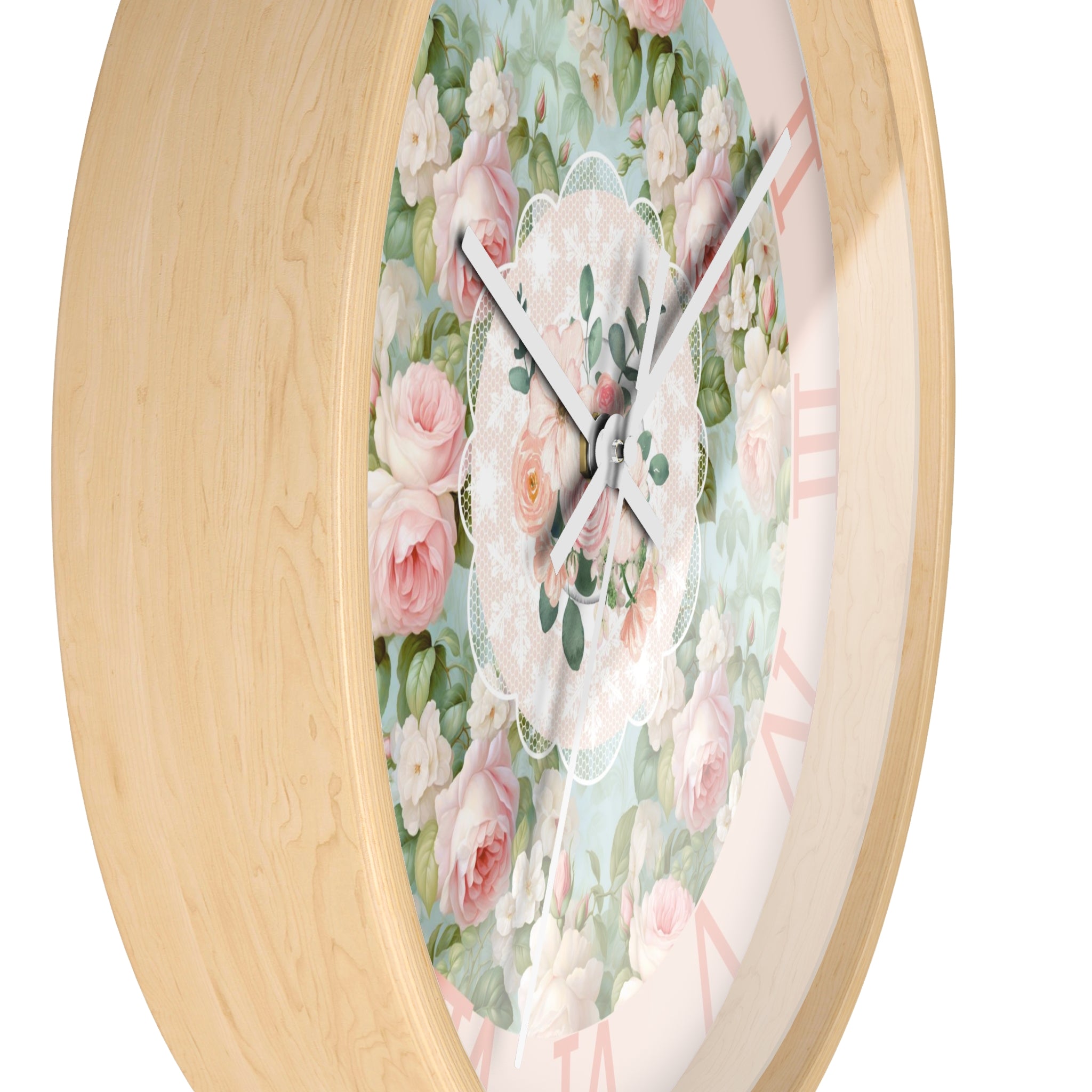Shabby chic inspired pink rose Wall Clock, kitchen living room bedroom wall clock, silent mechanism