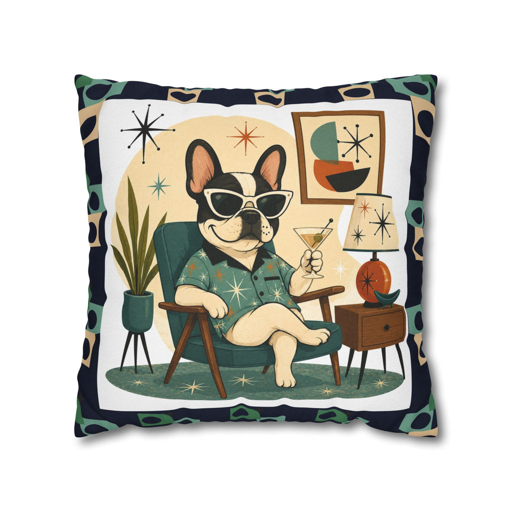 Retro Mid Century French Bulldog Pillowcase | Square Throw Pillowcase - COVER ONLY