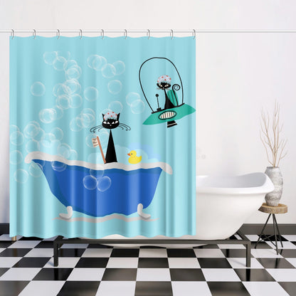 Atomic cat retro Quick-drying Shower Curtain, mid century modern, bathroom curtain, bathtub stall shower curtain