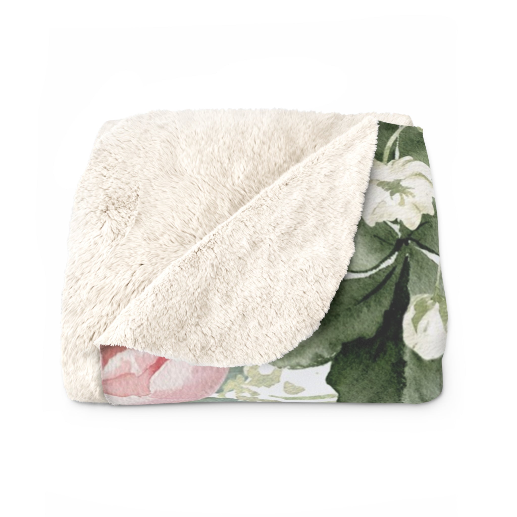 Pink Peony rose Shabby chic Sherpa Fleece Blanket, floral cozy warm soft throw blanket, farmhouse cottage decor