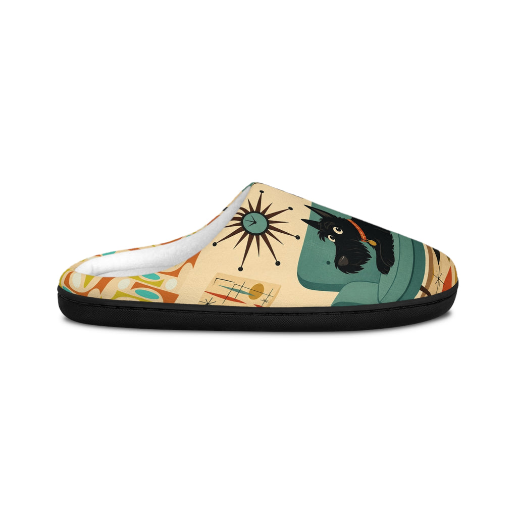 Mid-Century Black Cat Pattern Slippers | Indoor Cozy Slip-Ons