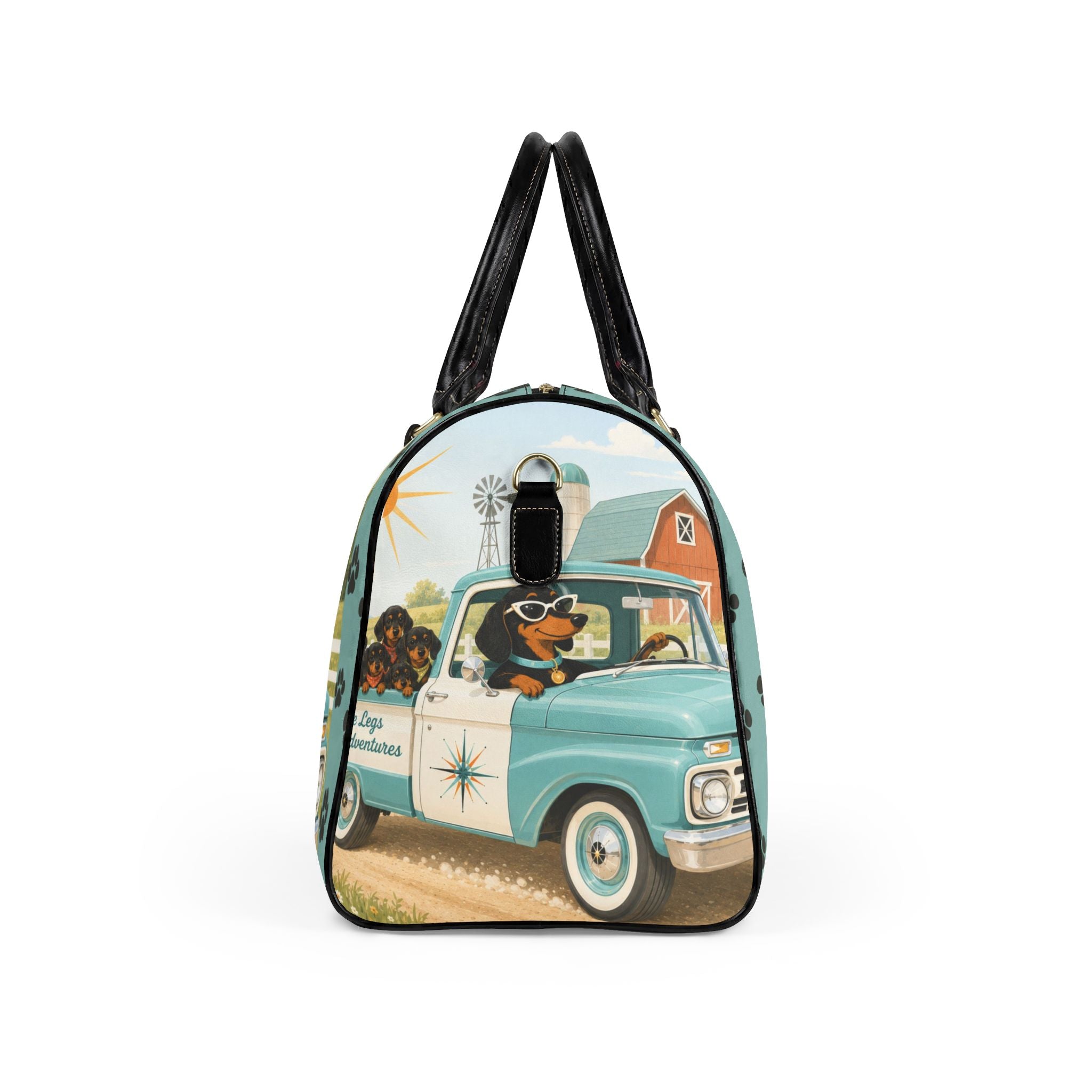 Dachshund Retro Truck Faux Leather Travel Bag | Vintage Farm Road Trip