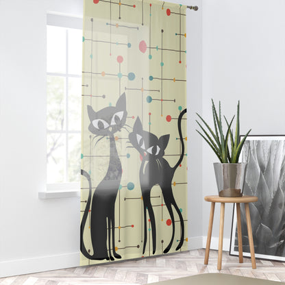 MCM atomic cat retro inspired sheer Window Curtain for living room or bedroom, mcm home decor