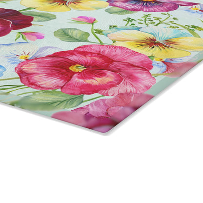 Pansy Cutting Board a Floral Tempered Glass Cheese Board, Unique Floral Chopping Board & Flower Counter Protector, Floral Kitchen decor