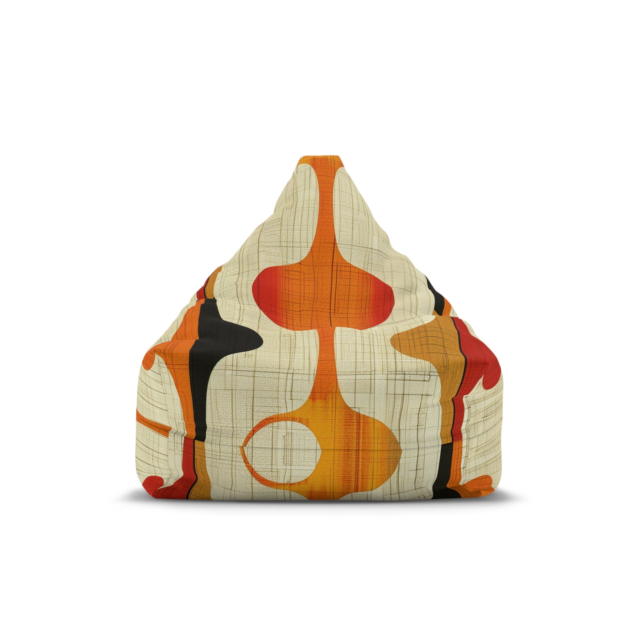Retro Orange black Bean Bag Chair COVER (Cover only), Mid century Modern, lounger, funky chair slipcover, MCM home decor