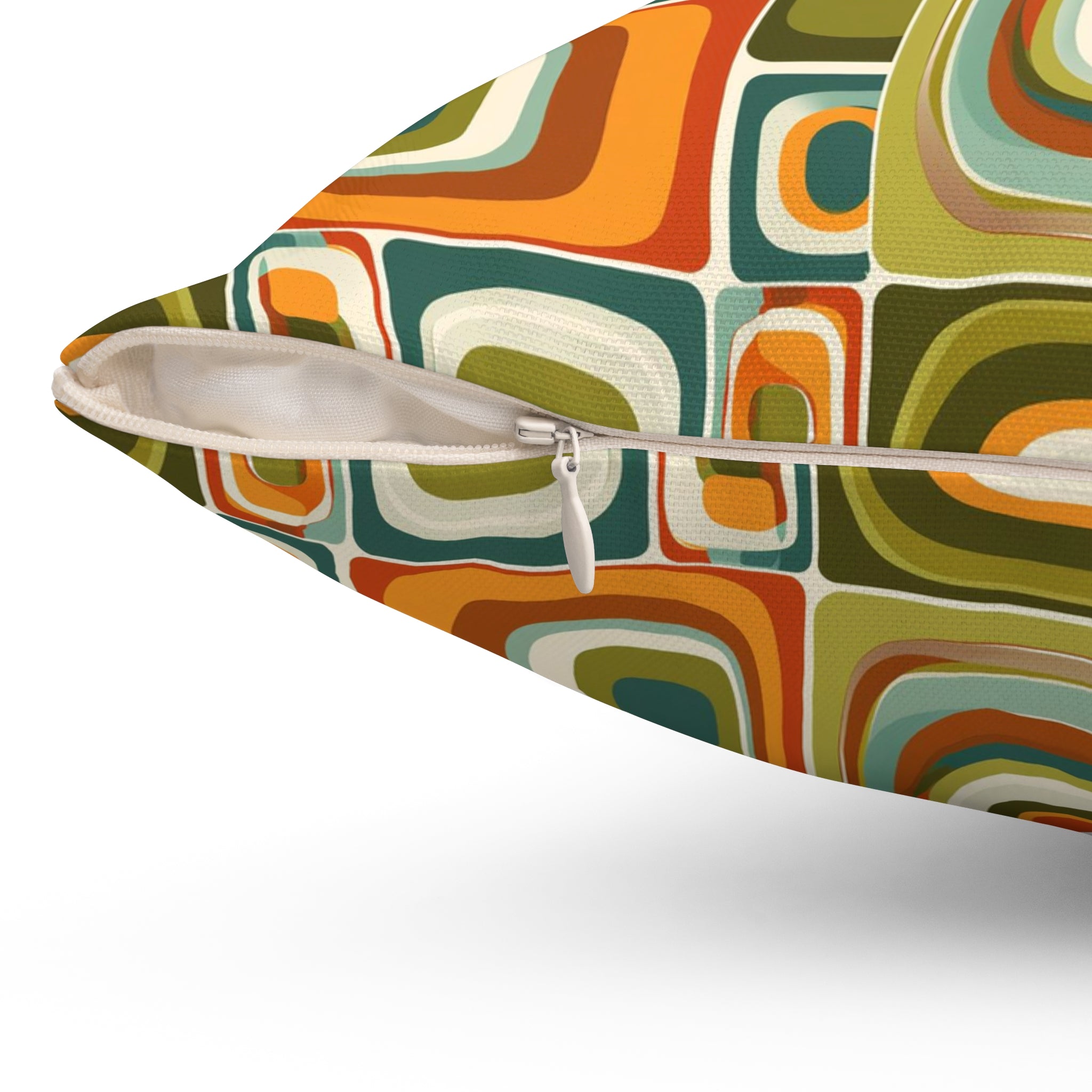 Retro Green orange geometric shapes Square Pillow, Mid Century Modern, MCM home decor, Retro living, scatter cushion