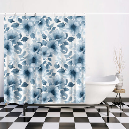 Floral dusky blue shabby chic style Quick-drying Shower Curtain, vintage inspired, Farmhouse bathroom curtain