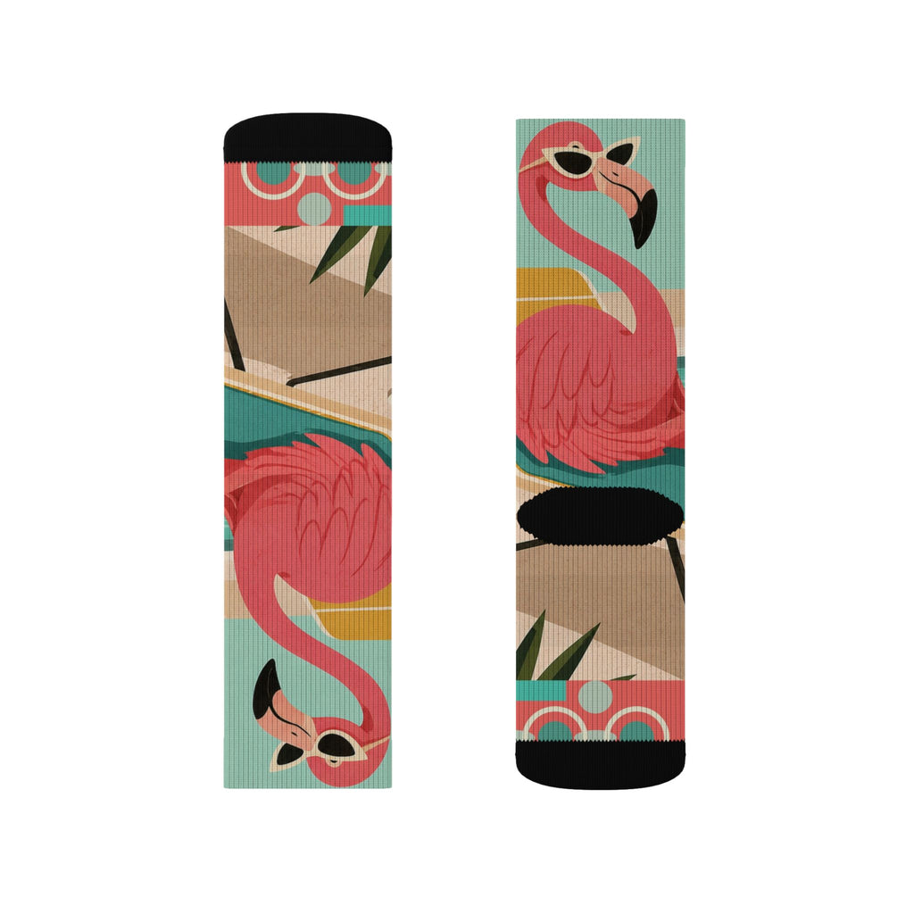 Tropical MCM Flamingo Socks | Sublimation Crew Socks, Summer Beach Pattern