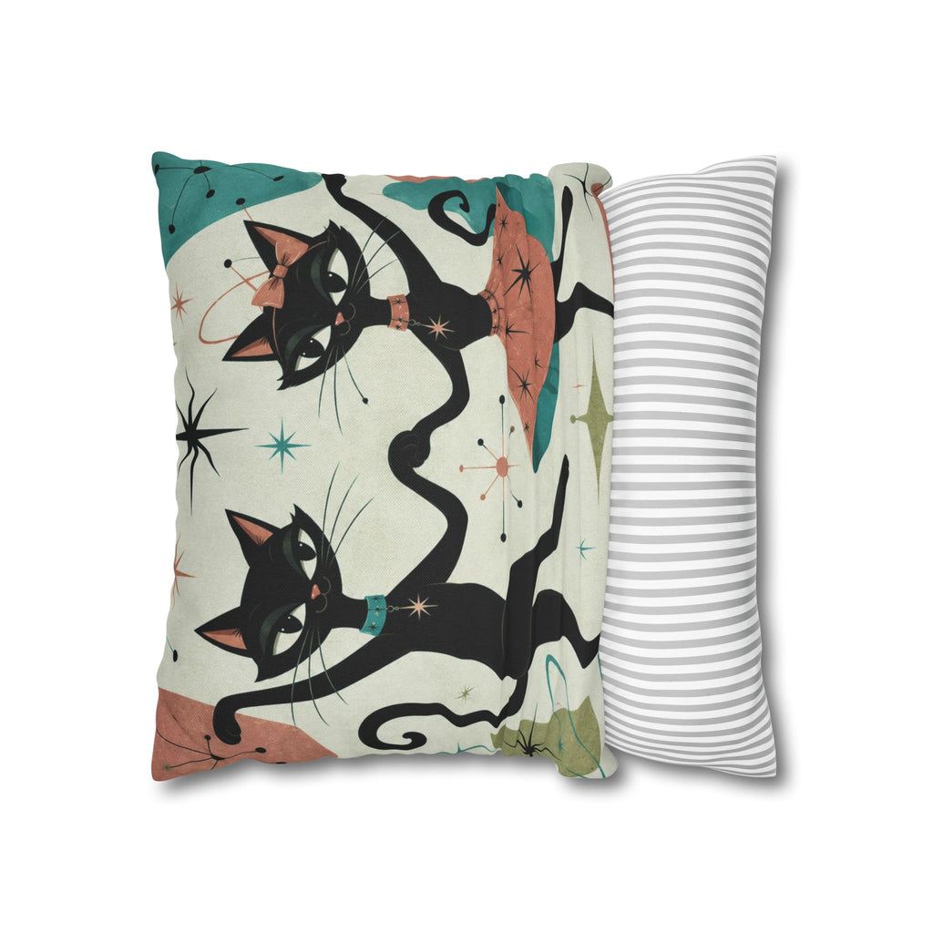 Dancing Retro Atomic Black Cats Pillowcase | Square Throw Pillowcase - COVER ONLY