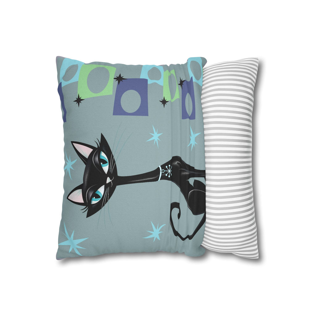Retro Atomic Black Cat Pillowcase | Square Polyester Throw Pillowcase MCM