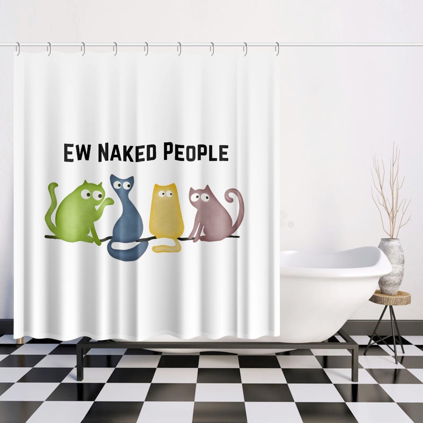 Ew Naked people, funny cat design Quick-drying Shower Curtain