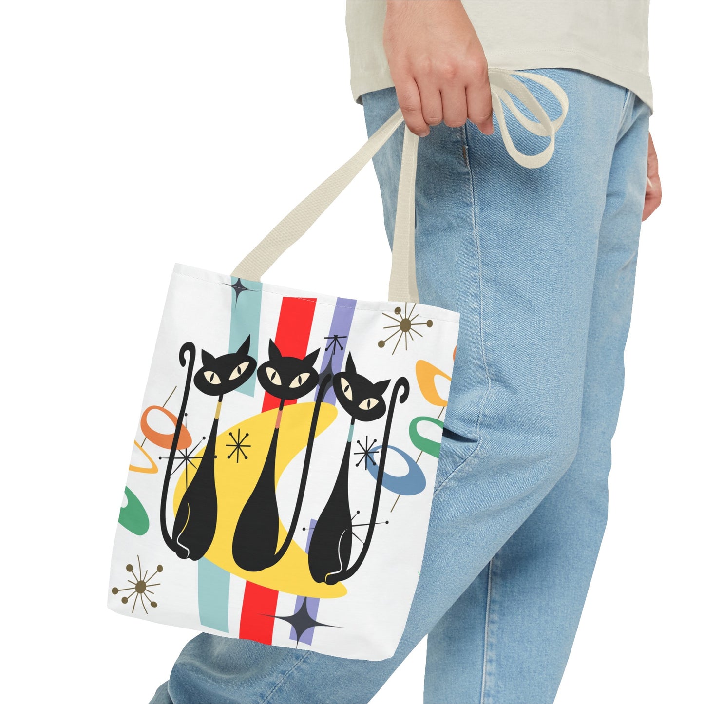 Atomic age cat retro Tote Bag, Mid Century Modern, cute carry bag, book, shopping, beach, overnight or day trip tote bag