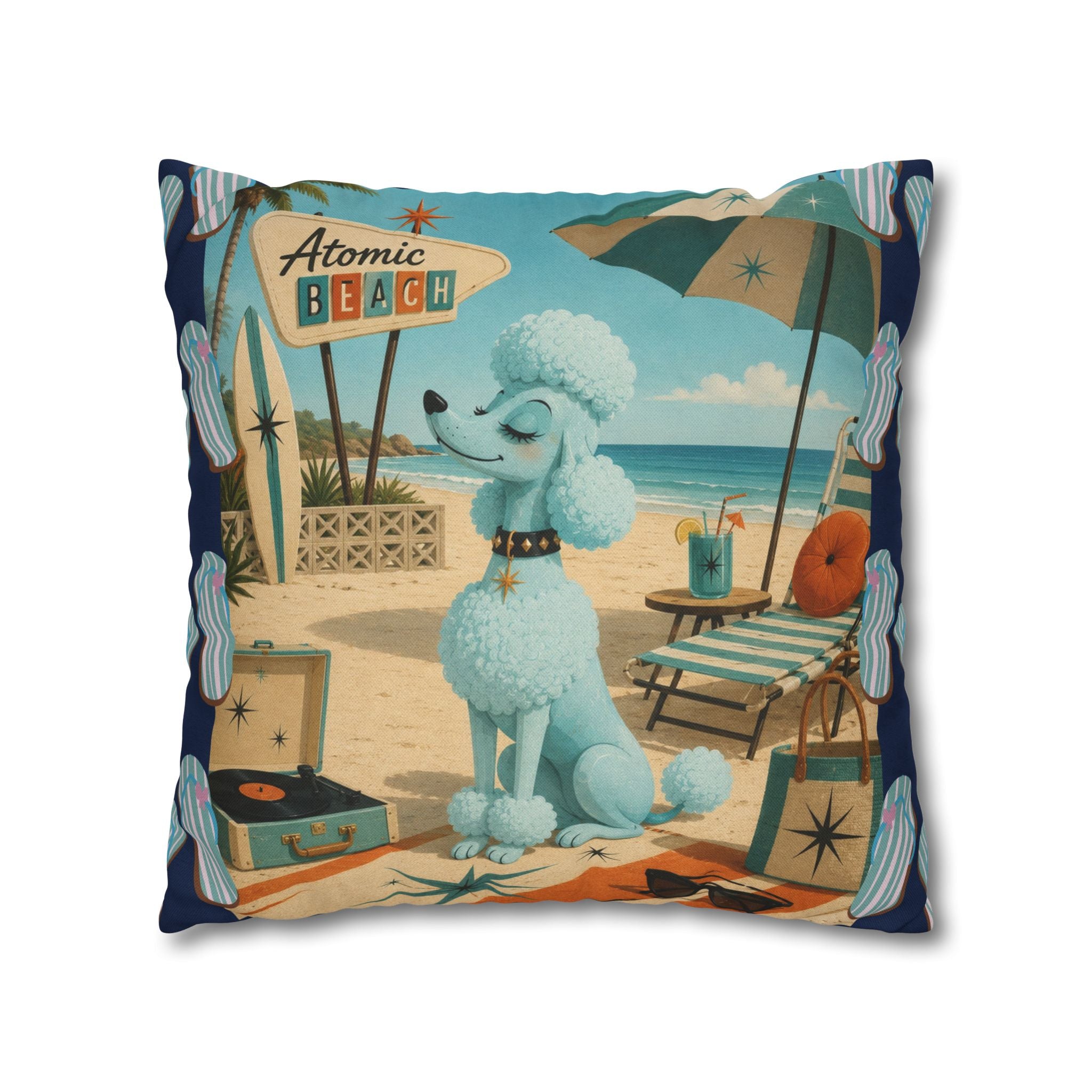 Retro Atomic Beach Poodle Pillowcase -  COVER ONLY - indoor use