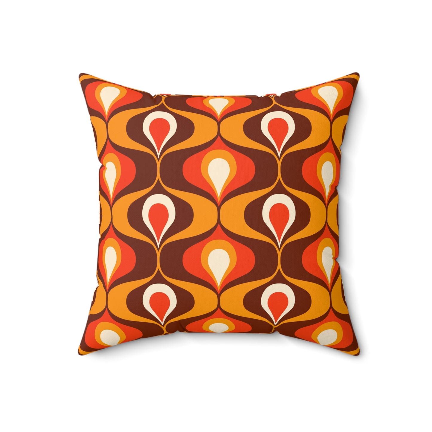 Orange and brown mid century modern retro inspired Spun Polyester Square Pillow, 60s 70s pattern, scatter throw cushion