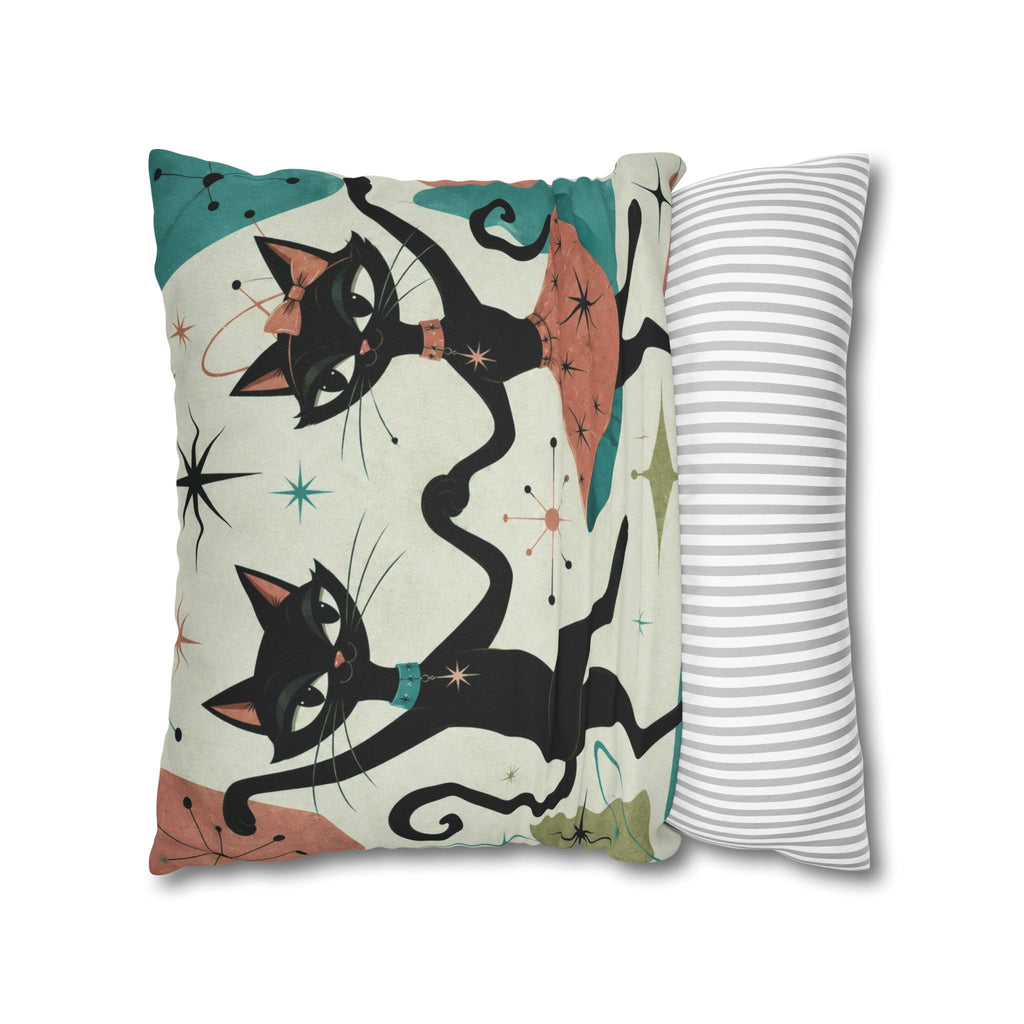 Dancing Retro Atomic Black Cats Pillowcase | Square Throw Pillowcase - COVER ONLY