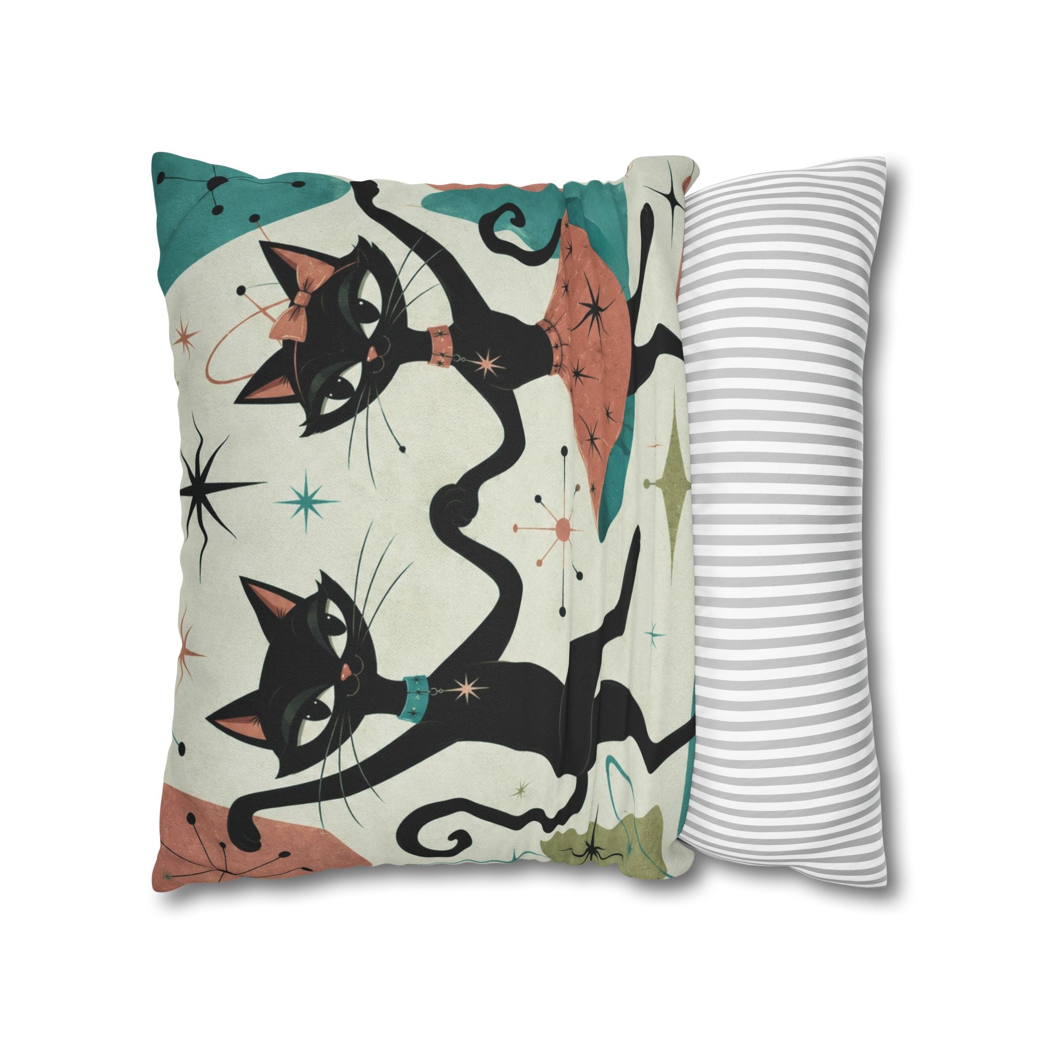 Dancing Retro Atomic Black Cats Pillowcase | Square Throw Pillowcase - COVER ONLY