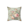 Pink roses mid tone background (blue, grey, green) shabby chic style Spun Polyester Square Pillow