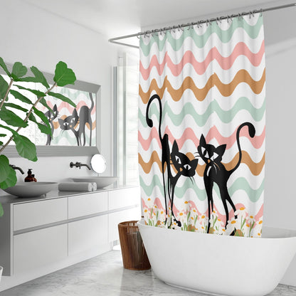 Atomic cat retro inspired daisy Quick-drying Shower Curtain