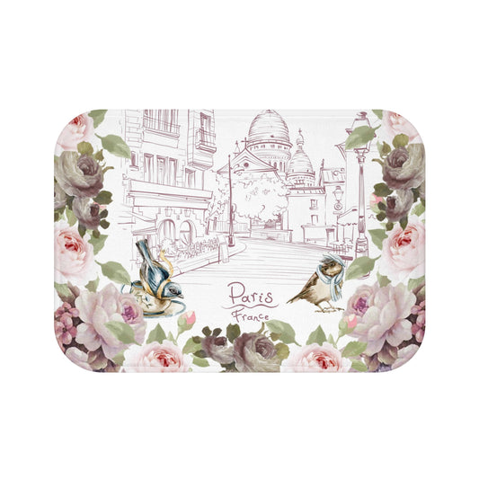 Paris France, shabby chic, beautiful flower, bathroom decor, floral Bath Mat