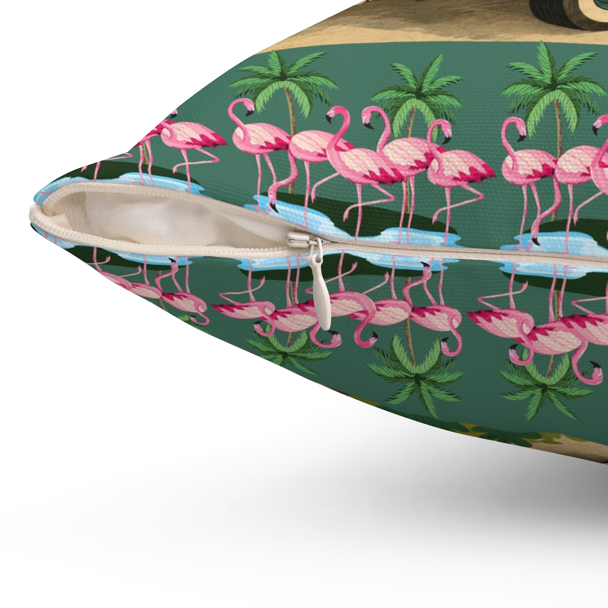 MCM Pink Flamingo Vintage Farm Truck Pillow | Retro Pickup with Farm Animals