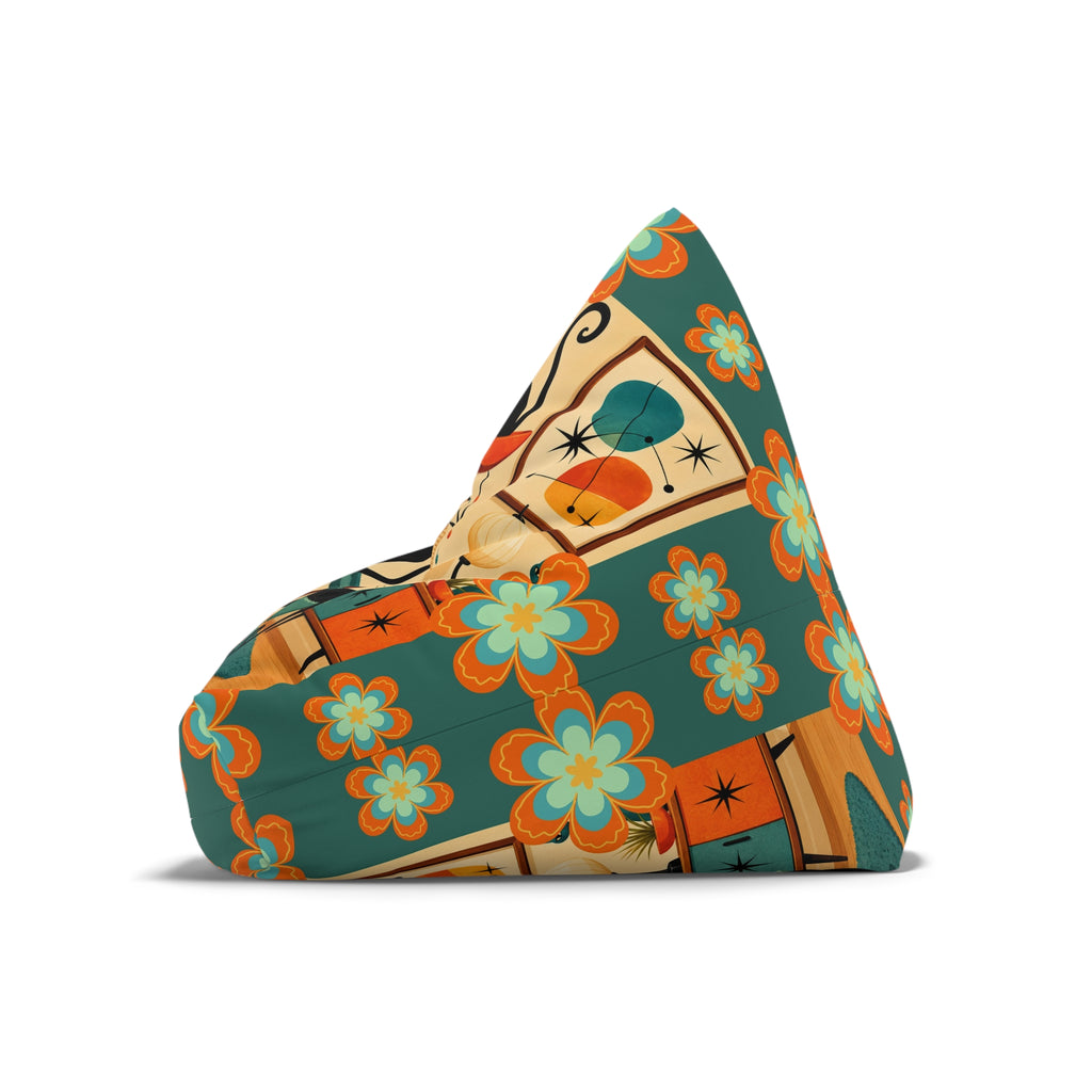 Retro Floral and Atomic Cats Bean Bag Chair Cover | Mid Century Modern Cat Pattern