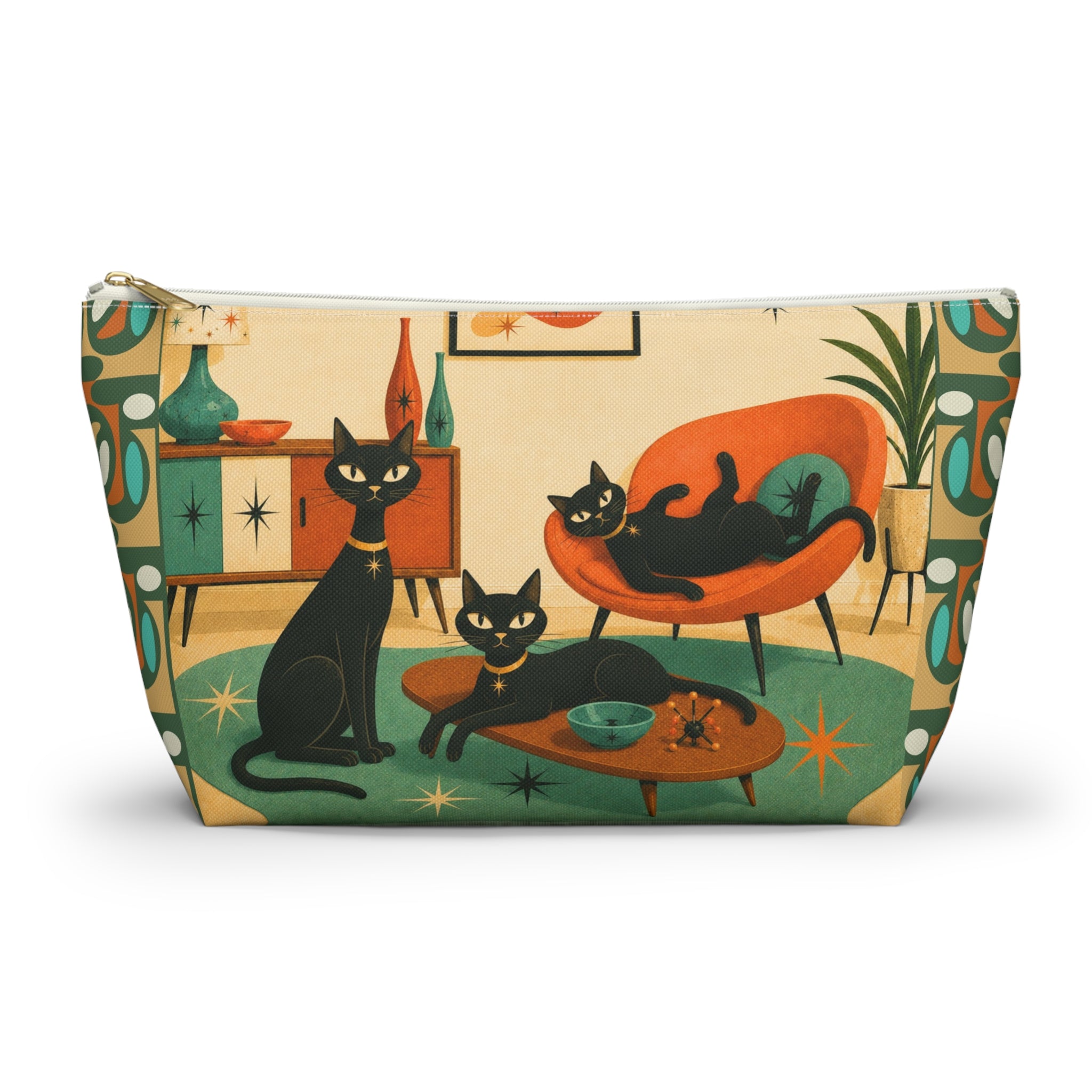 Mid-Century Atomic Black Cats Accessory Pouch