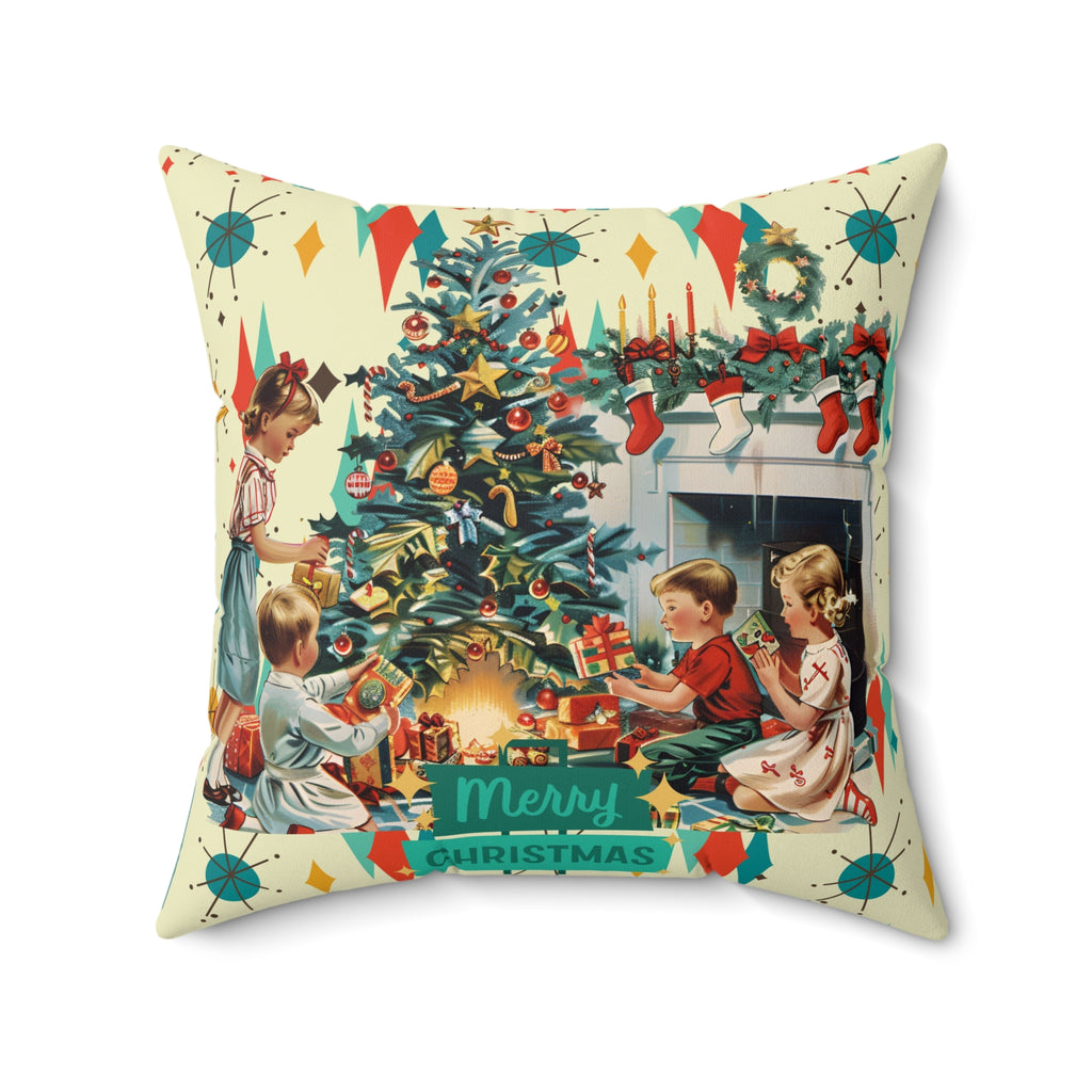 Merry Christmas pillow, Retro Vintage 50s Franciscan Diamond Starburst Kitsch Christmas Card Art Pillow, Retro Vintage 50s scatter cushion