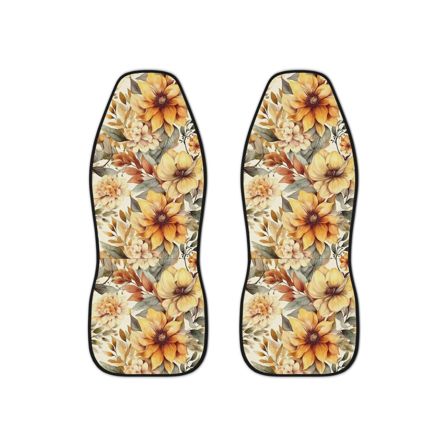 Vintage Blossoms: Yellow and Brown-Toned Car Seat Covers with Timeless Floral Charm