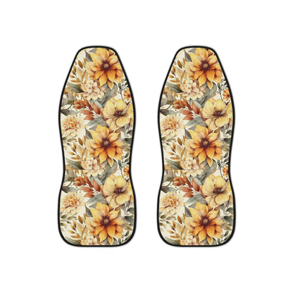 Vintage Blossoms: Yellow and Brown-Toned Car Seat Covers with Timeless Floral Charm